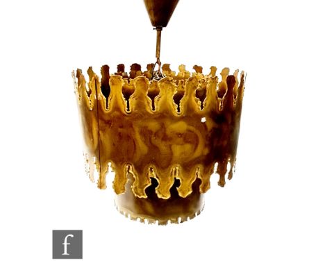 Holm Sørensen &amp; Co. - A 1970s Danish pendant light, the acid cut brass two tier concentric shade with undulating edge, su
