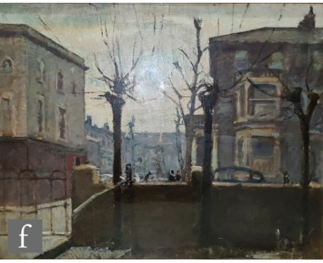 David Graham (Born 1926) - A Camden street scene, oil on canvas, signed, framed, 72cm x 91cm, frame size 94cm x 113cm.NB - Da