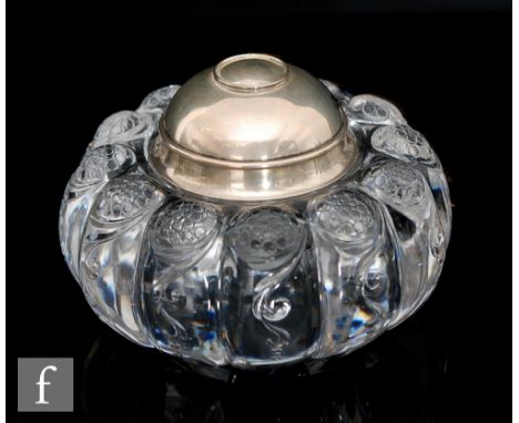 Tiffany &amp; Co - A sterling silver and glass inkwell, the glass body possibly English by Stevens &amp; Williams of lobed fo