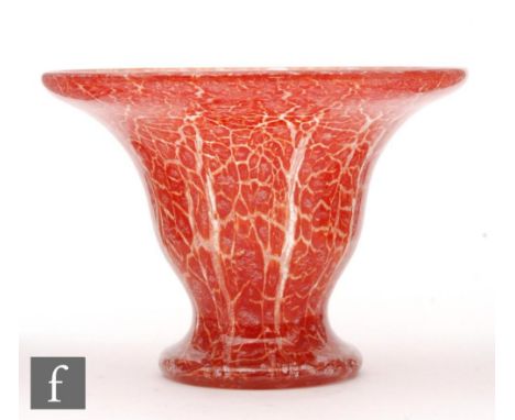 WMF - A 1930s Ikora glass vase of stepped flared form, decorated with red and opal fissuring within a clear crystal ground, h