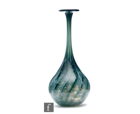 Anthony Stern - A later 20th Century studio glass vase of globular form with slender neck and flat rim, decorated with spiral