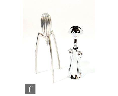 Philippe Starck for Alessi - A large 'Juicy Salif' citrus squeezer, height 30cm and a chrome 'Anna G' corkscrew, height 24.5c