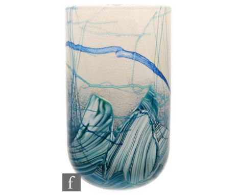 Michael Harris - Isle of Wight - A later 20th Century Seascape vase of sleeve form decorated with stylised waves streaked in 