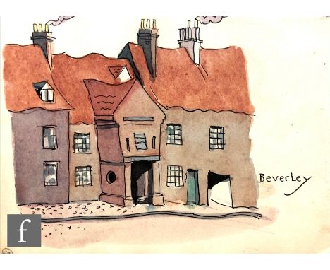 Albert Wainwright (1898-1943) - 'Beverley', a sketch depicting a row of terraced houses, to the reverse a study of a house wi