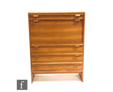 Attributed to Lebus Furniture - A walnut drinks or cocktail cabinet, with a frieze drawer above the fall-front and with three