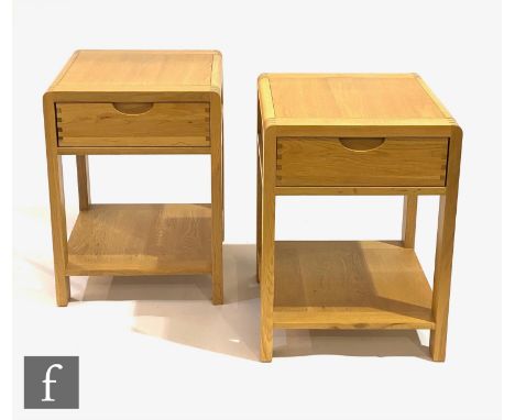 Ercol Furniture - A pair of light oak Bosco range side or lamp tables, each fitted with a single drawer with a recessed handl