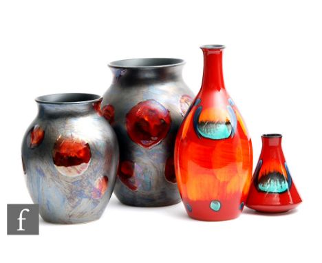 Anita Harris for Poole Pottery - A collection of Living Glaze Galaxy pattern vases, each of ovoid form with flared rim, the i