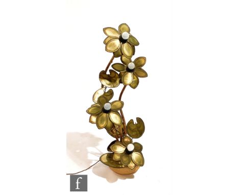 Unknown - A 1970s floor lamp in the manner of Willy Daro, with acid cut brass flowers and leaves to a wrapped curved stem, he