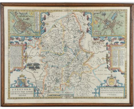 John Speed. Stafford Countie and Towne, hand-coloured engraved map, 505mm x 380mm, framed and glazed, London: John Sudbury an