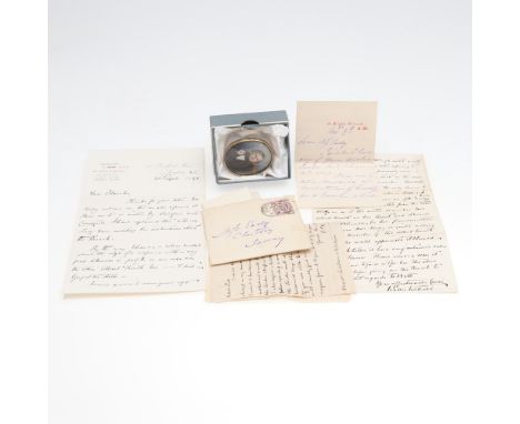Smith, Albert. Portrait miniature, oval, set in gilt frame, 50 x40mm. With 5 items of family correspondence relating to the s