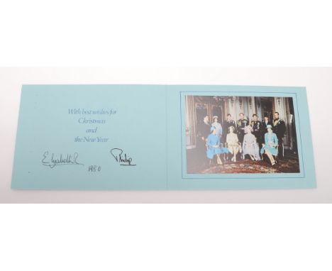 Elizabeth II, Queen of the United Kingdom (1926-2022). Christmas and new Year Card, 1980, folded, inscribed 'Elizabeth R, Phi