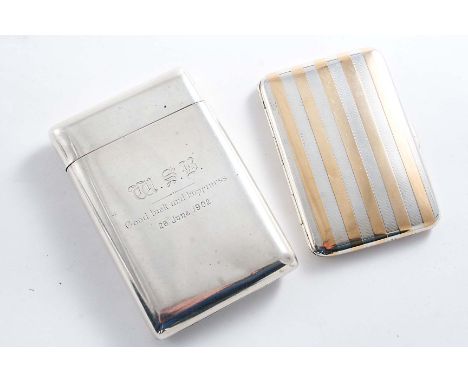 AN EDWARDIAN COMBINED CIGARETTE & VESTA CASE inscribed "WSB Good luck & happiness 26th June 1902", gilt interior, by Sampson 