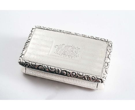 A RARE GEORGE IV BRITANNIA STANDARD SNUFF BOX rectangular with engine-turning, concaved sides & raised floral borders, the co