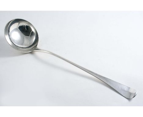 A GEORGE II HANOVERIAN PATTERN SOUP LADLE crested, by Elias Cachart, London 1751;  12.6"  (32 cms) long;  5.1 oz