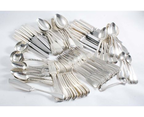 VICTORIAN MATCHED CANTEEN OF FIDDLE & THREAD PATTERN FLATWARE INCLUDING:- Twelve table spoons,  twelve table forks, twelve de