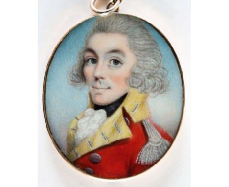 x WILLIAM THICKE (fl.1787-1814) Portrait of an officer wearing uniform, his red jacket with yellow facings, on ivory;  3.5 x 