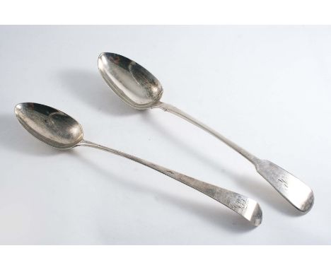 A GEORGE III OLD ENGLISH PATTERN BASTING SPOON initialled, probably by Thomas Streetin, London 1791 and a Fiddle pattern bast