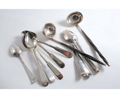 A MIXED LOT:- A set of nine Scottish provincial Fiddle tea spoons, by James Erskine of Aberdeen c.1800, a George III picture-
