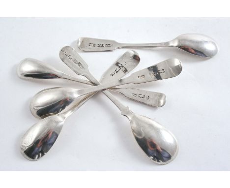 INVERNESS:- A Scottish provincial Oar pattern mustard spoon, initialled, by Robert Naughton of Inverness, another similar exa