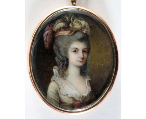 ATTRIBUTED TO SAMUEL COTES (1734-1818) Portrait of a lady said to be Lady Elizabeth Nugent, her hair dressed with feathers, h