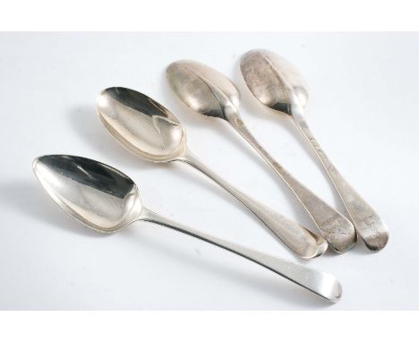 A GEORGE I HANOVERIAN PATTERN DESSERT SPOON with a plain rattail, crested, by David Willaume (I), London 1714, a pair of simi