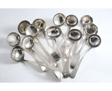 TWELVE VARIOUS SCOTTISH TODDY LADLES some crested, some initialled, all with Edinburgh hallmarks (including one by Alex Camer