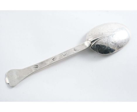 A LATE CHARLES II LACE-BACK TREFID SPOON with a ribbed rattail, by Stephen Venables, London 1684;  7.25"  (18.3 cms) long;  1