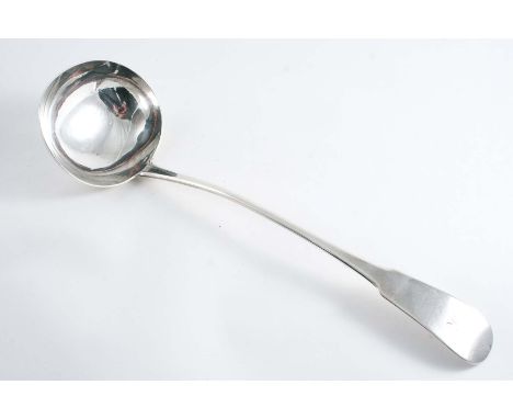 A GEORGE III SCOTTISH, OAR PATTERN SOUP LADLE initialled "R", by Alex. Henderson, Edinburgh 1819;  14"  (35.6 cms) long;  6.3