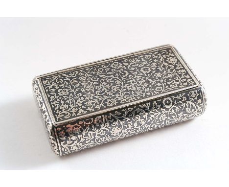 A 19TH CENTURY FRENCH NIELLOWORK SNUFF BOX of rounded oblong form, gilt interior, no apparent maker's mark 1840-1860; 2.8"  (