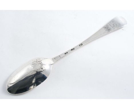 A GEORGE III IRISH FANCY-BACK TABLE SPOON Hanoverian pattern with a scallop shell below the drop, initialled & crested, by Da