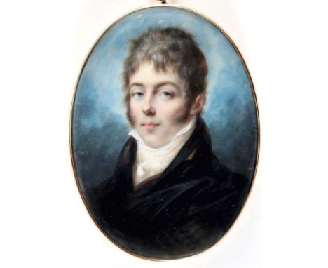 PETER EDWARD STROELY (1768-1826) Portrait of a young gentleman, his brown hair with sideburns, black jacket, head & shoulders