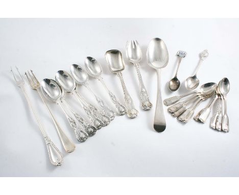 A MIXED LOT:- A set of ten demi-tasse coffee spoons, Fiddle Thread & Shell pattern by Garrard & Co., Sheffield 1976, a George