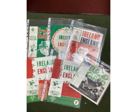 Northern Ireland v. England Programmes, at Windsor Park, 1962, 64 and ticket, 66, 69 and ticket, 71, at Everton 1973 and two 