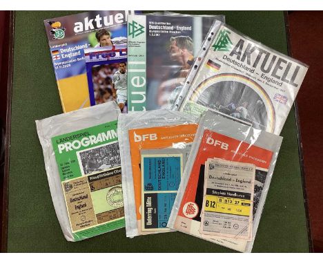 Germany v. England 1965 Ticket and Programme 1968, plus extra ticket, 72, 78, 87, 2001, 08 plus Free Lions and small basket.