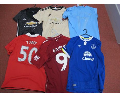 Football Shirts - Manchester United Nike Home 'Aon' logo size M 'Tony 50' to back, black Adidas away size L. and beige size M