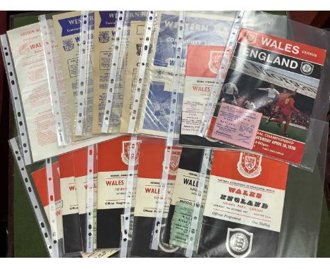 Wales v. England Programmes - 1957, 59 plus ticket, 61, 63, 65 plus ticket and extra programme, 67 plus ticket, 70 plus ticke