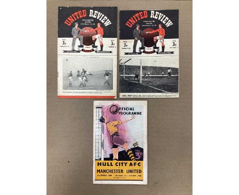 1948-9 Manchester United Programmes in the F.A Cup v. Bournemouth (cover stain), Yeovil (small writing) away at Hull (stainin