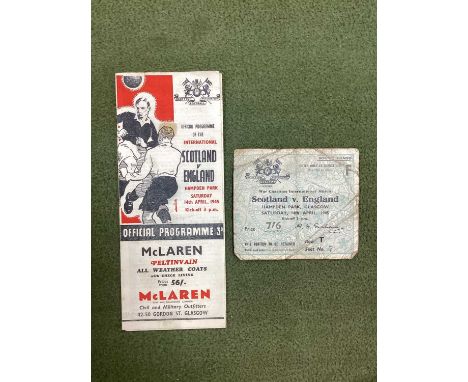 1945 Scotland v. England Ticket, (grubby) and gatefold programme, dated 14th April 1945. (2)