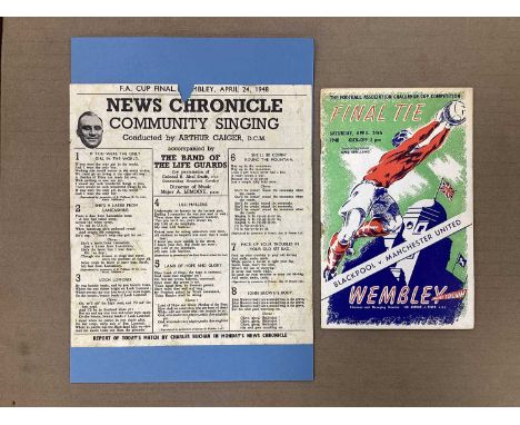 1948 F.A.Cup Final; Programme Blackpool v. Manchester United, (rusty staples), together with song sheet (2).