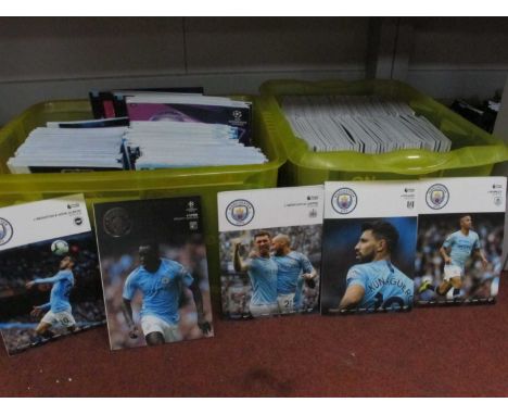 Manchester City Home Programmes, 2015 and later, sets noted, European issues, 19/20 ticket book, large quantity:- Two Boxes.