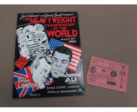 Boxing Muhammad Ali v. Brian London, ticket and programme, from the bout at Earls Court, August 6th 1966.
