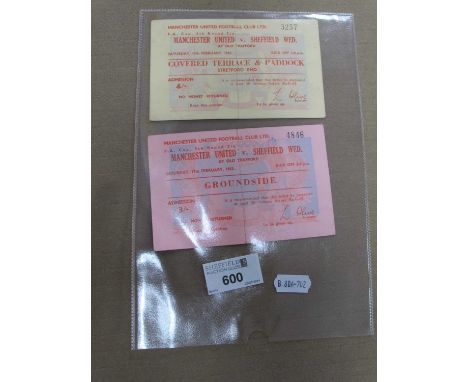 Manchester United 1962 Unused Tickets for The F.A Cup Game v. Sheffield Wednesday dated 17th February 1962. Stretford End and