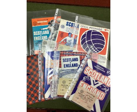 Scotland v. England Ticket and Programme - 1960, 62 (ticket unused), 64 with Directors programme in tartan cover, 66 (ticket 