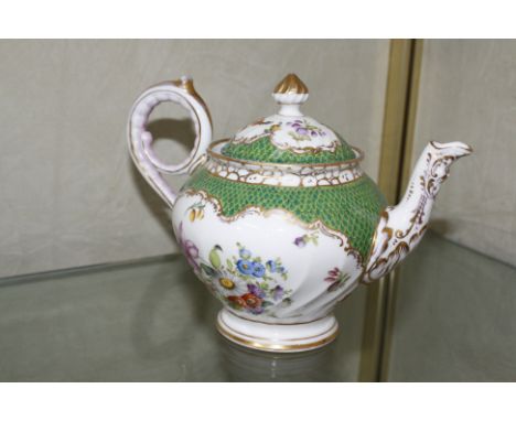 A Dresden teapot, marked to base (af)  