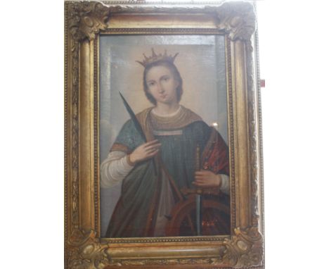 Continental School  A half length portrait of a saint Oil on canvas  Unsigned 49cm x 31cm  (af) 