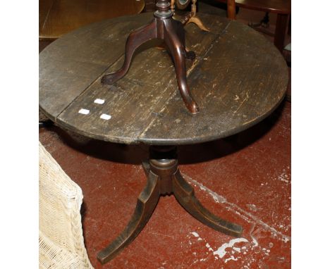 A 19th Century oak tripod table, wine table and toilet mirror  