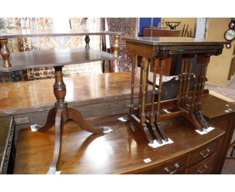 A nest of three tables and a two tier mahogany lamp table 