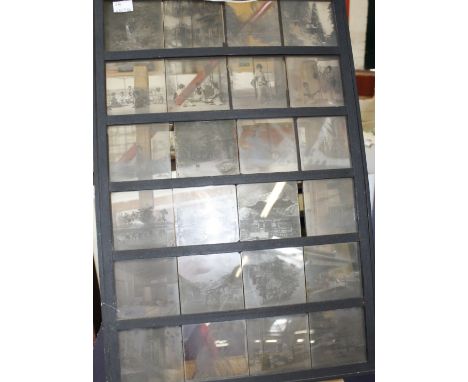 Late 19th Century lantern slides of Japanese interest, in later painted pine frame (24 slides)  Property of the Late Christop