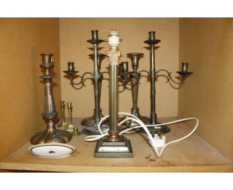 A collection of lighting, including candlesticks, lamps etc (sold as parts) 