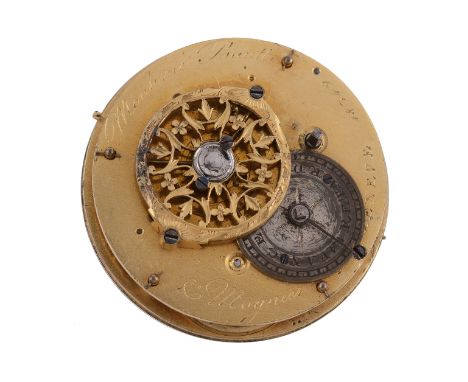 Mouline Bautte & Maynier, Geneva, a Swiss fusee verge watch movement, no. 18349, with foliate pierced balance cock, polished 